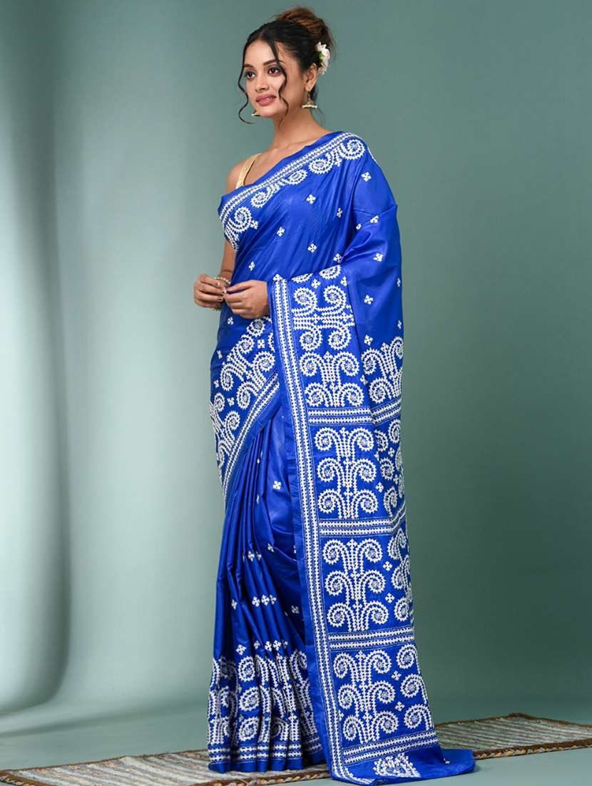 women solid with work handloom saree with blouse - 22140353 - Standard Image - 1
