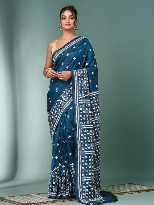 women solid with work handloom saree with blouse - 22140355 - Standard Image - 0