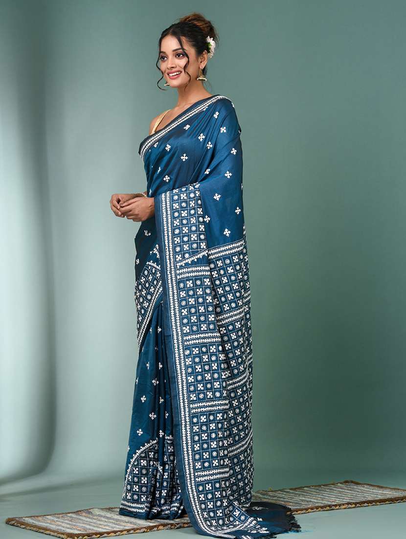 women solid with work handloom saree with blouse - 22140355 - Standard Image - 1
