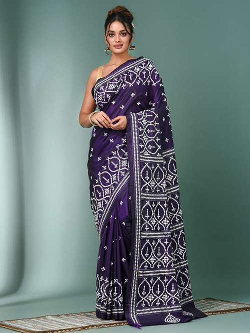 women solid with work handloom saree with blouse - 22140356 - Standard Image - 0