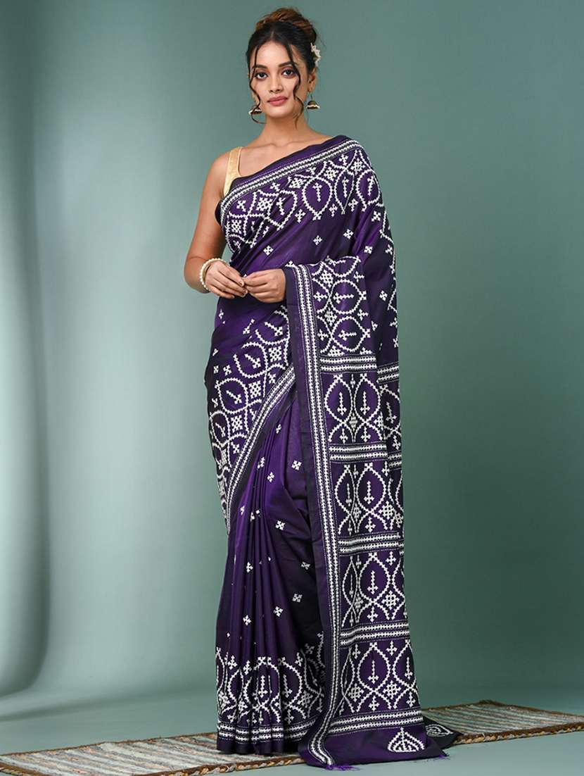 women solid with work handloom saree with blouse - 22140356 - Standard Image - 1