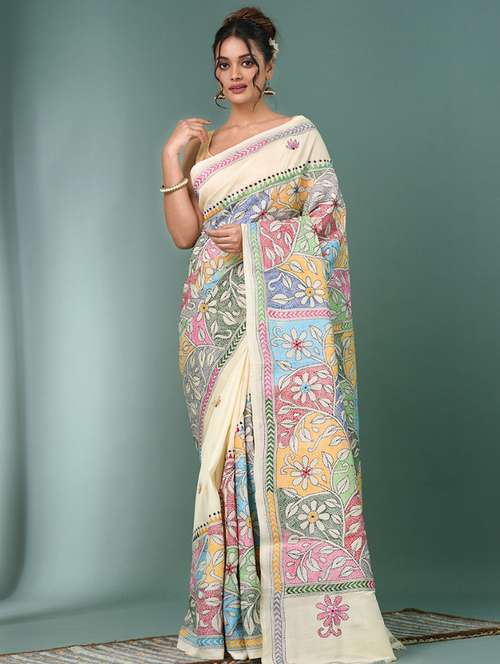 women handloom kantha stitch saree with blouse - 22140358 - Standard Image - 0