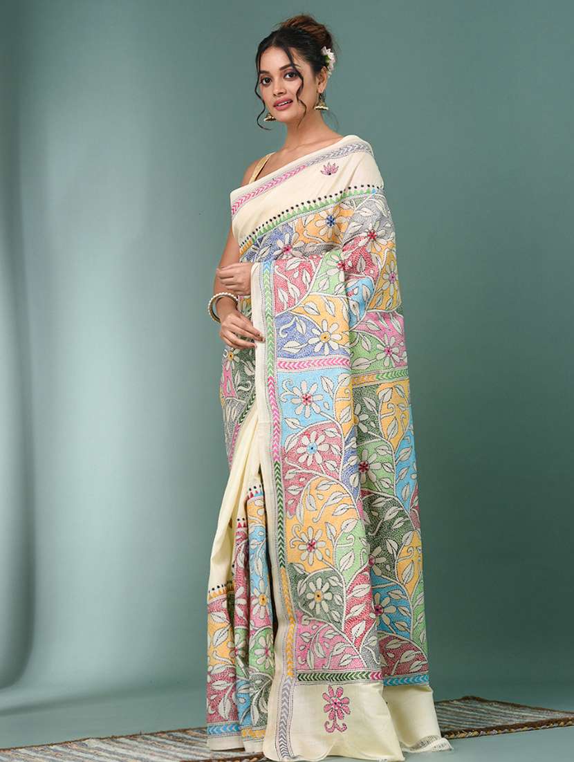 women handloom kantha stitch saree with blouse - 22140358 - Standard Image - 1