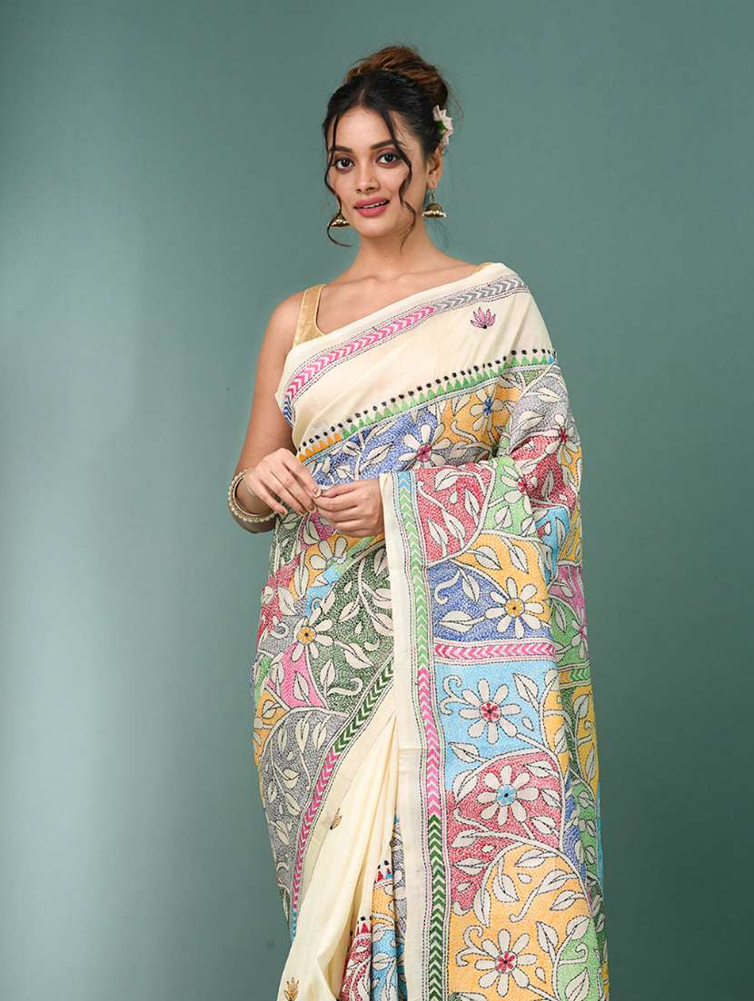 women handloom kantha stitch saree with blouse - 22140358 - Standard Image - 4