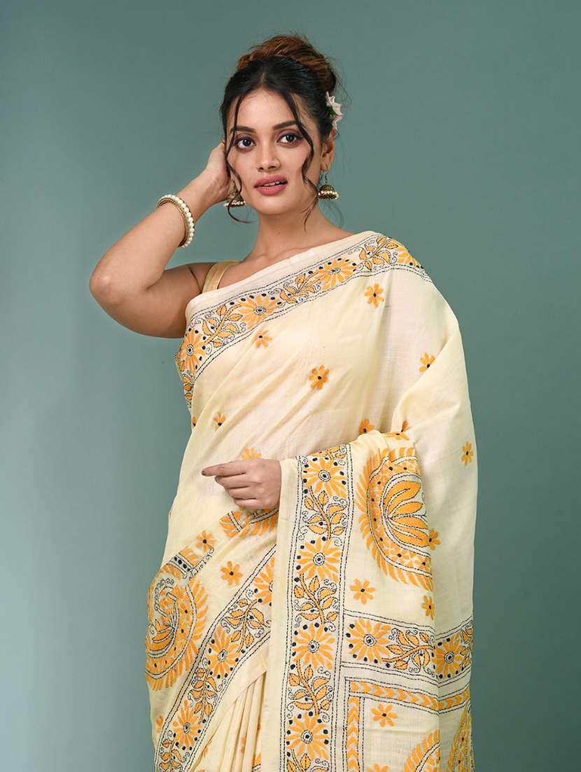 women handloom kantha stitch saree with blouse - 22140359 - Standard Image - 4