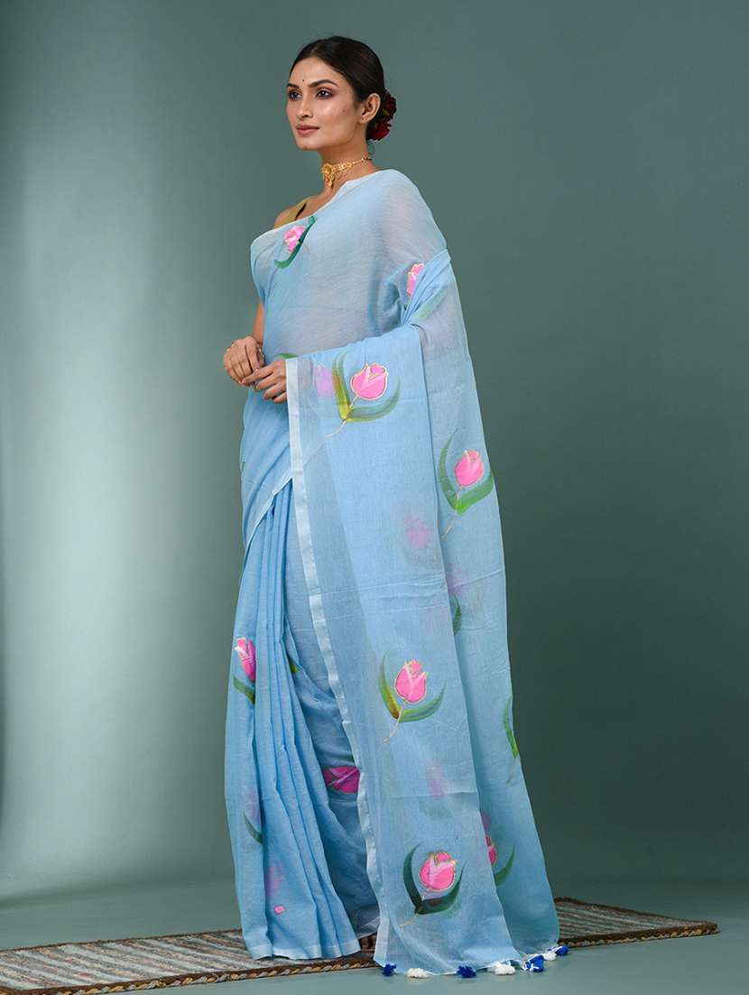 women floral printed handloom saree - 22140416 -  Standard Image - 1