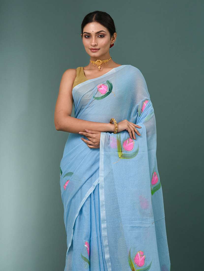 women floral printed handloom saree - 22140416 -  Standard Image - 4