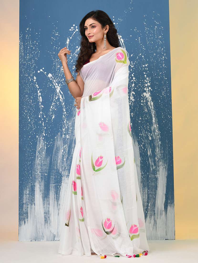 women floral printed handloom saree - 22140424 - Standard Image - 1