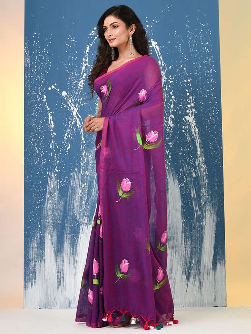women floral printed handloom saree - 22140425 -  Standard Image - 1