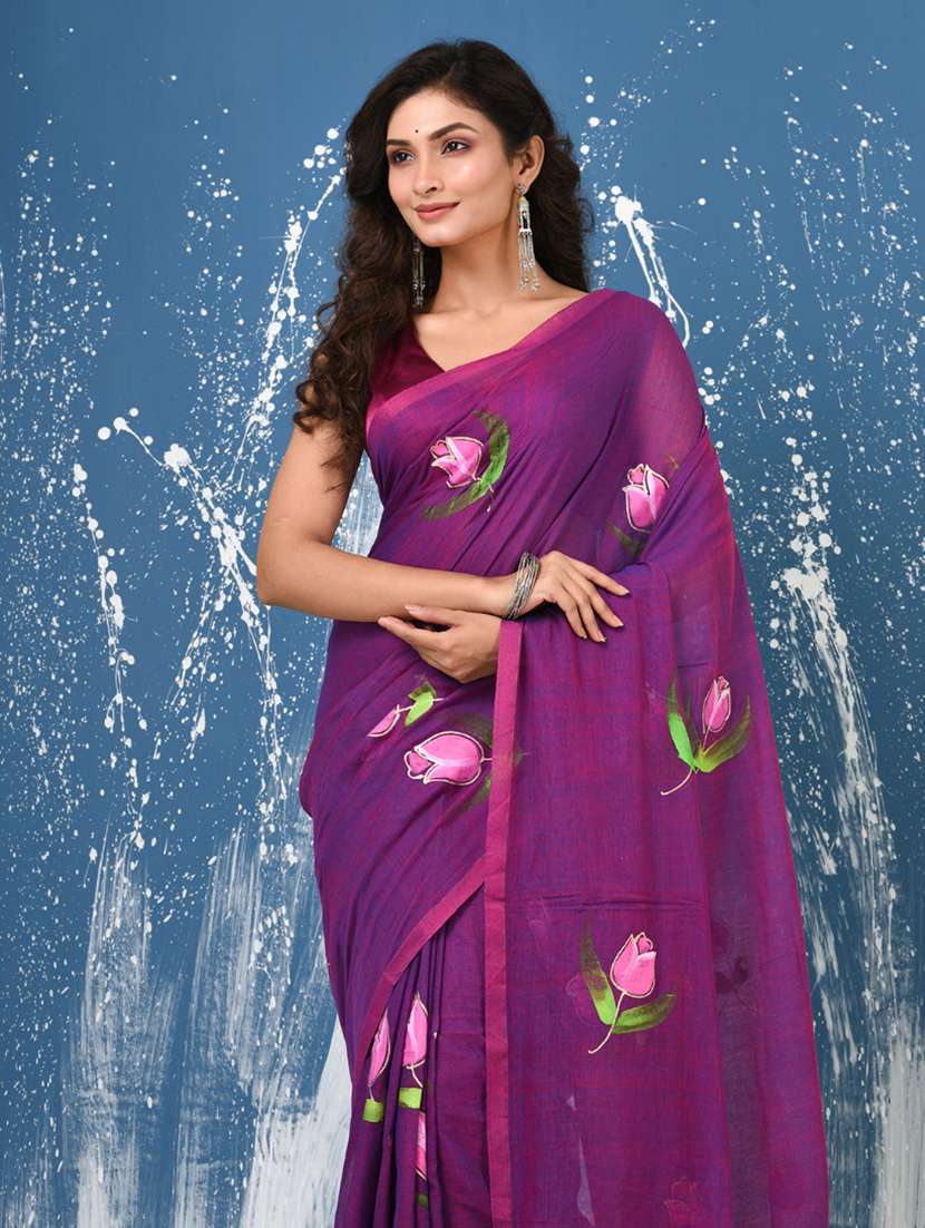 women floral printed handloom saree - 22140425 -  Standard Image - 4