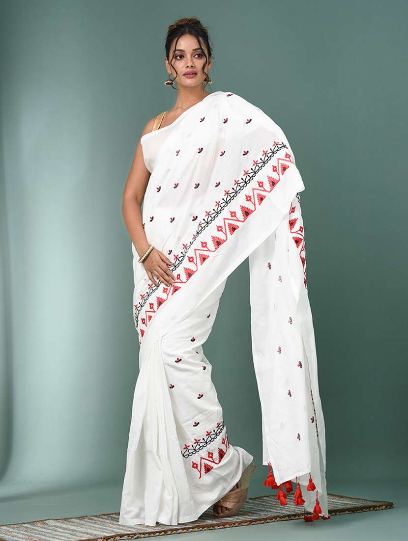 women solid with work handloom saree with blouse - 22140442 -  Standard Image - 1