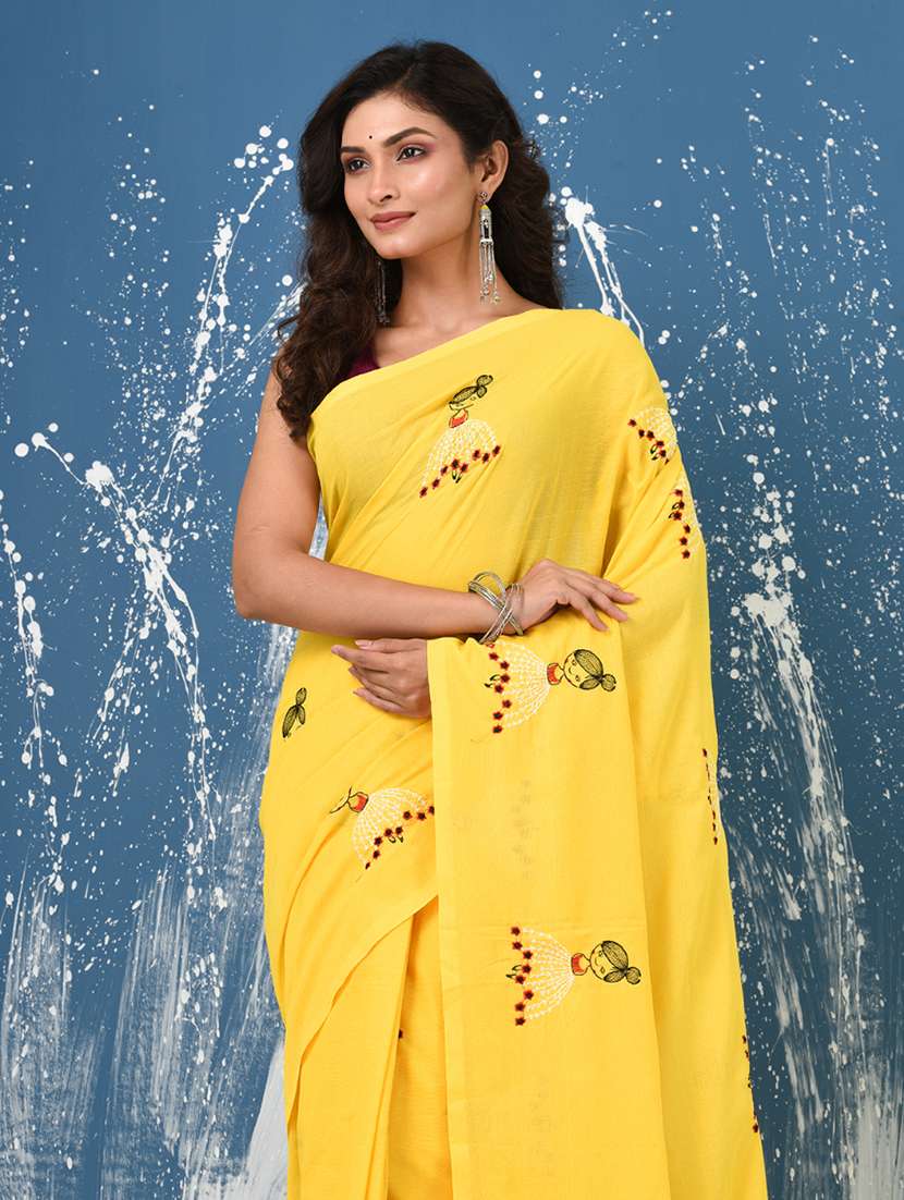 women solid with work handloom saree with blouse - 22140444 -  Standard Image - 4