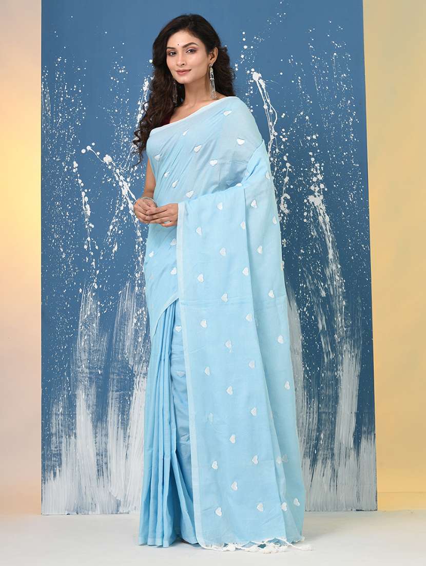 women solid with work handloom saree with blouse - 22140448 -  Standard Image - 1