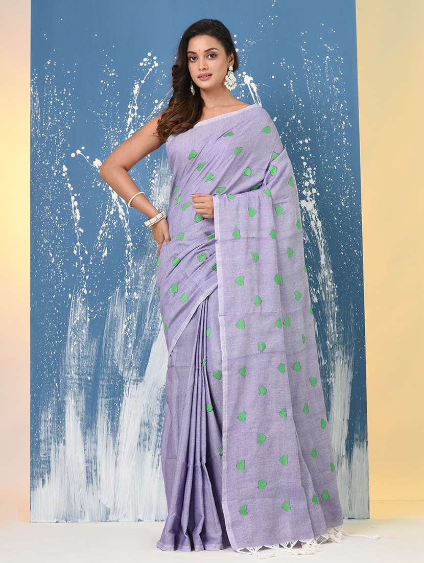 women solid with work handloom saree with blouse