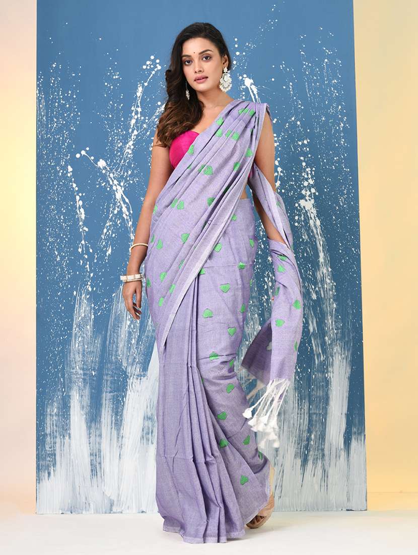 women solid with work handloom saree with blouse - 22140449 -  Standard Image - 1