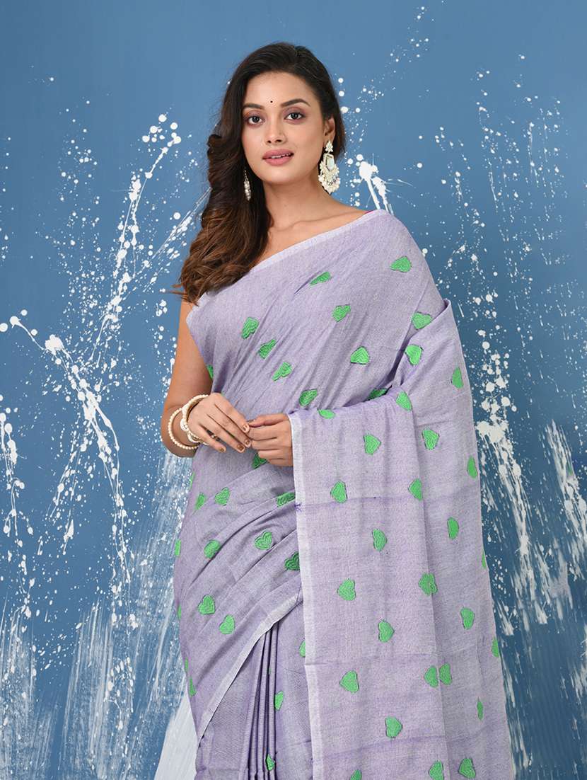 women solid with work handloom saree with blouse - 22140449 -  Standard Image - 4
