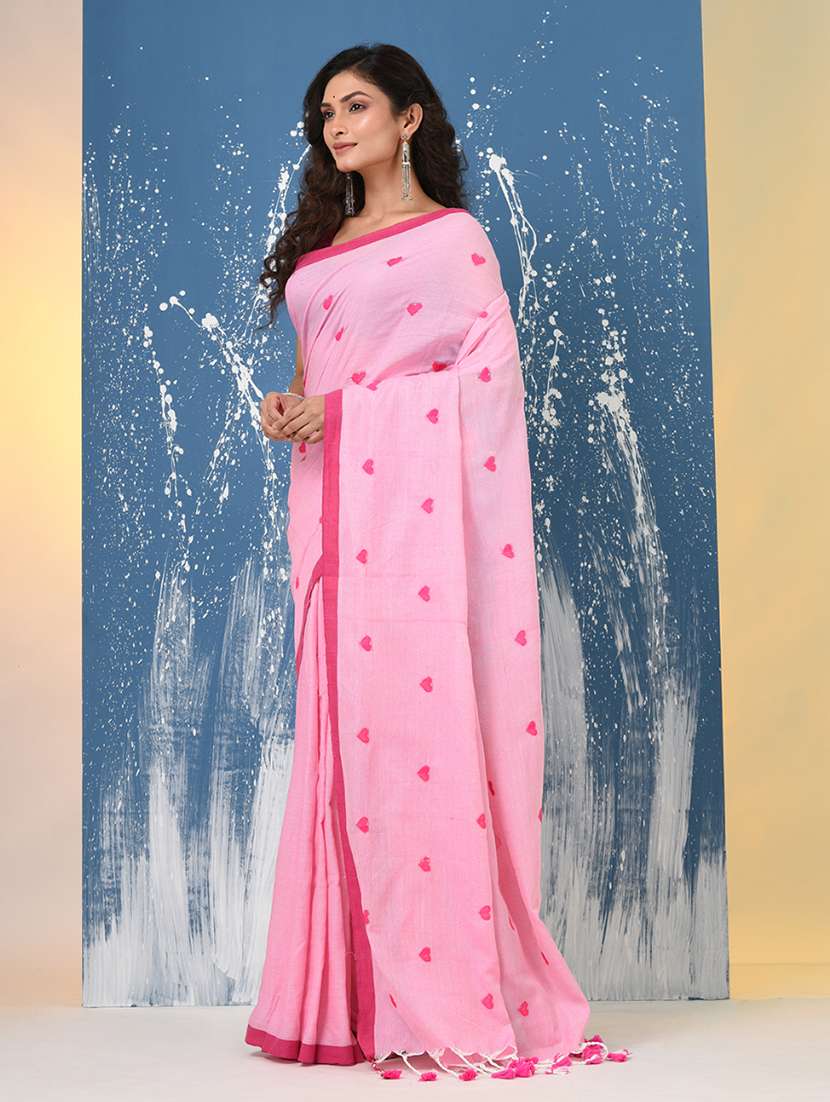women solid with work handloom saree with blouse - 22140450 -  Standard Image - 1