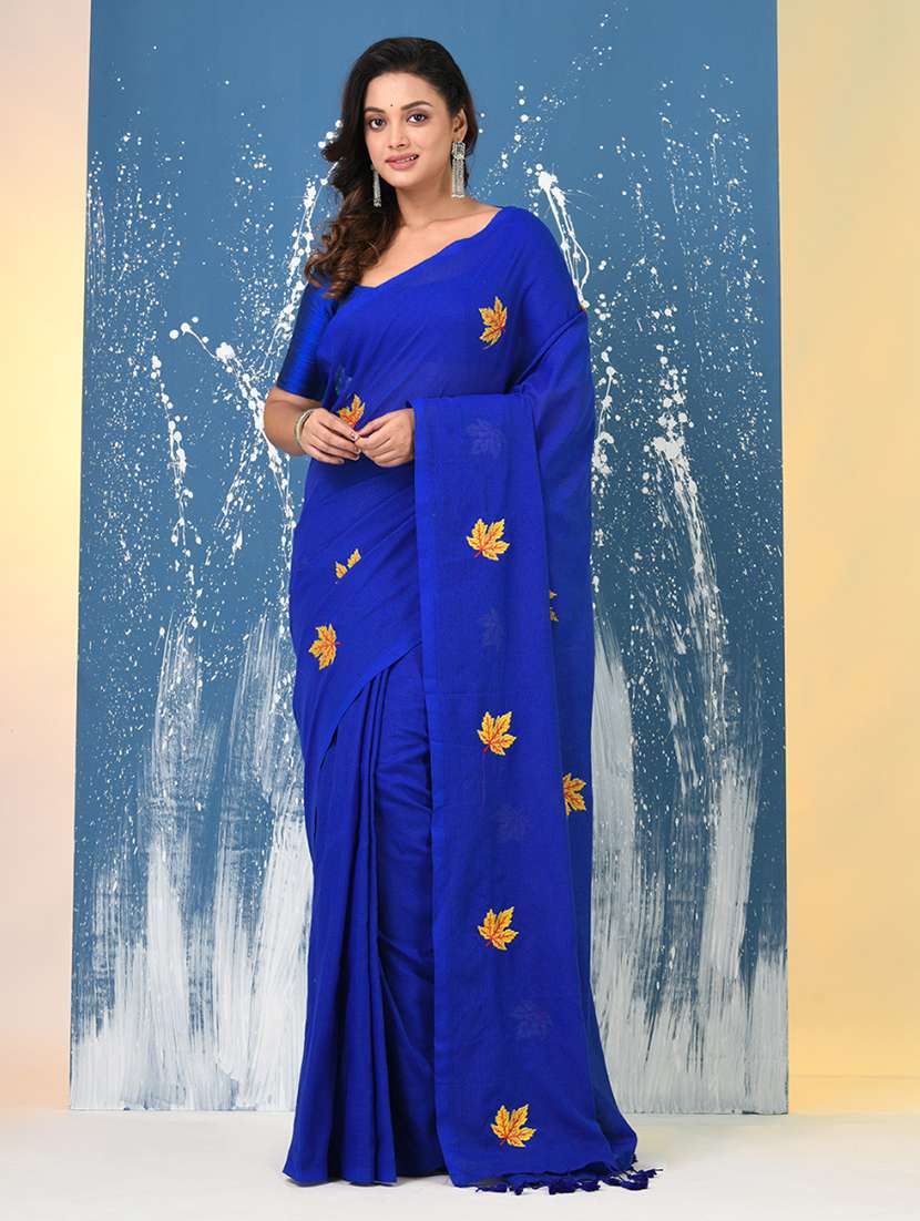 women solid with work handloom saree with blouse