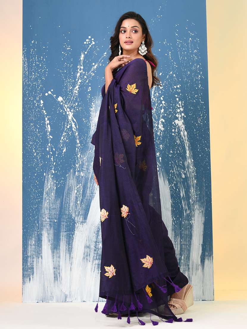 women solid with work handloom saree with blouse - 22140452 -  Standard Image - 1
