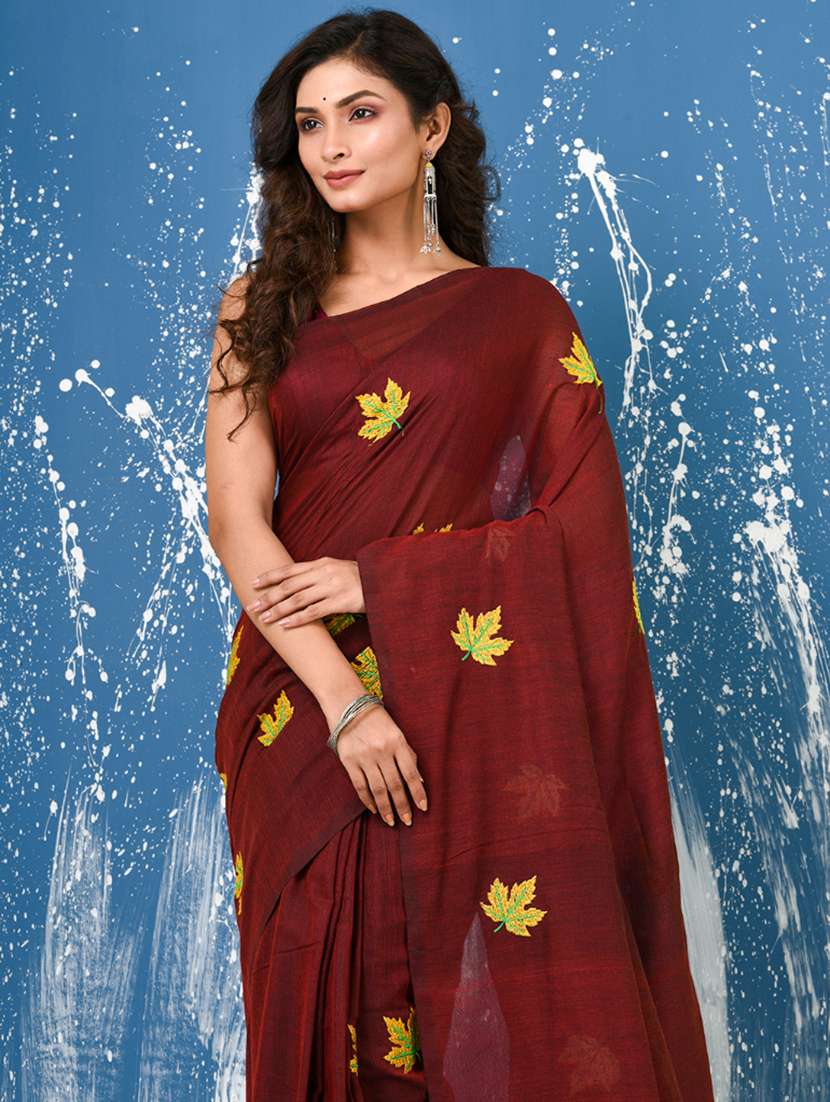 women solid with work handloom saree with blouse - 22140454 -  Standard Image - 4