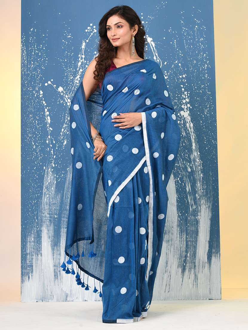 women polka dot handloom saree with blouse - 22140458 -  Standard Image - 1