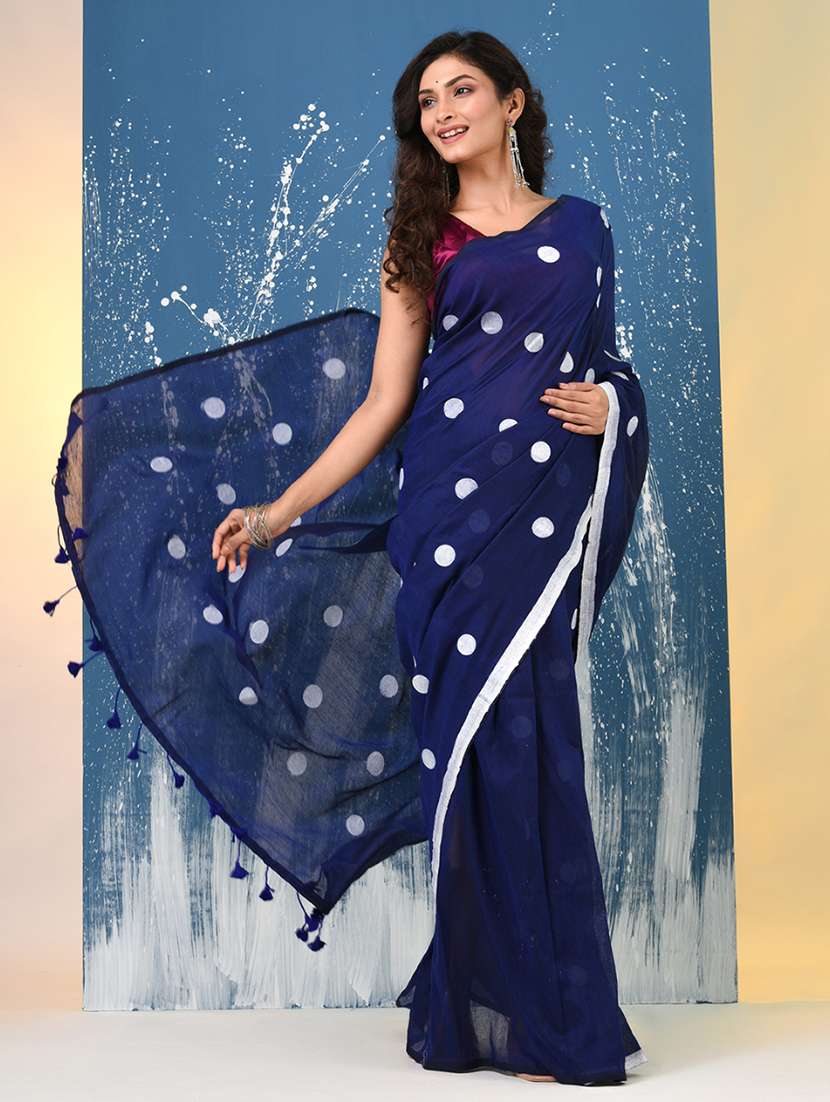 women polka dot handloom saree with blouse - 22140459 -  Standard Image - 1