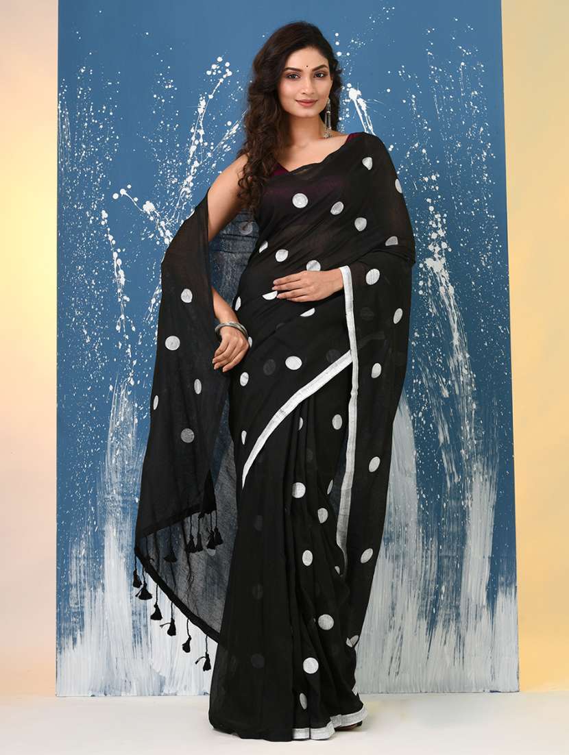 women polka dot handloom saree with blouse - 22140462 -  Standard Image - 1