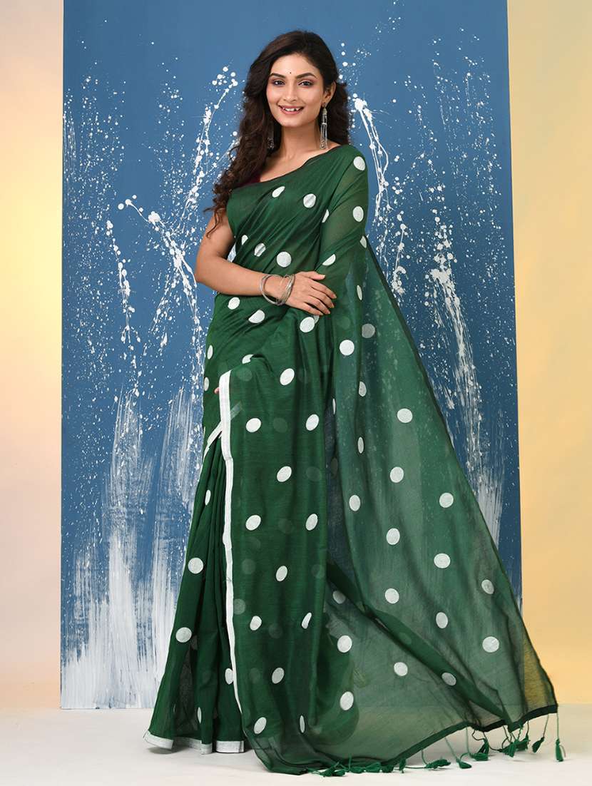 women polka dot handloom saree with blouse - 22140463 -  Standard Image - 1