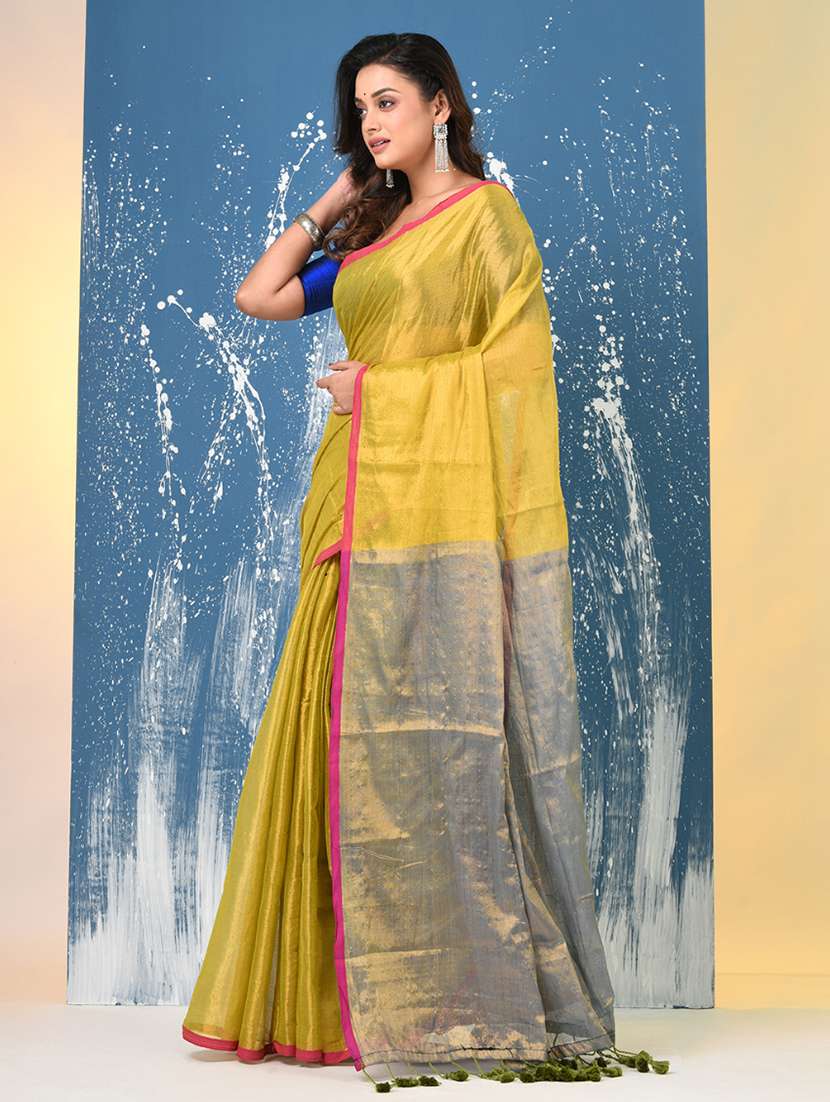 women solid handloom saree with blouse - 22140468 -  Standard Image - 1
