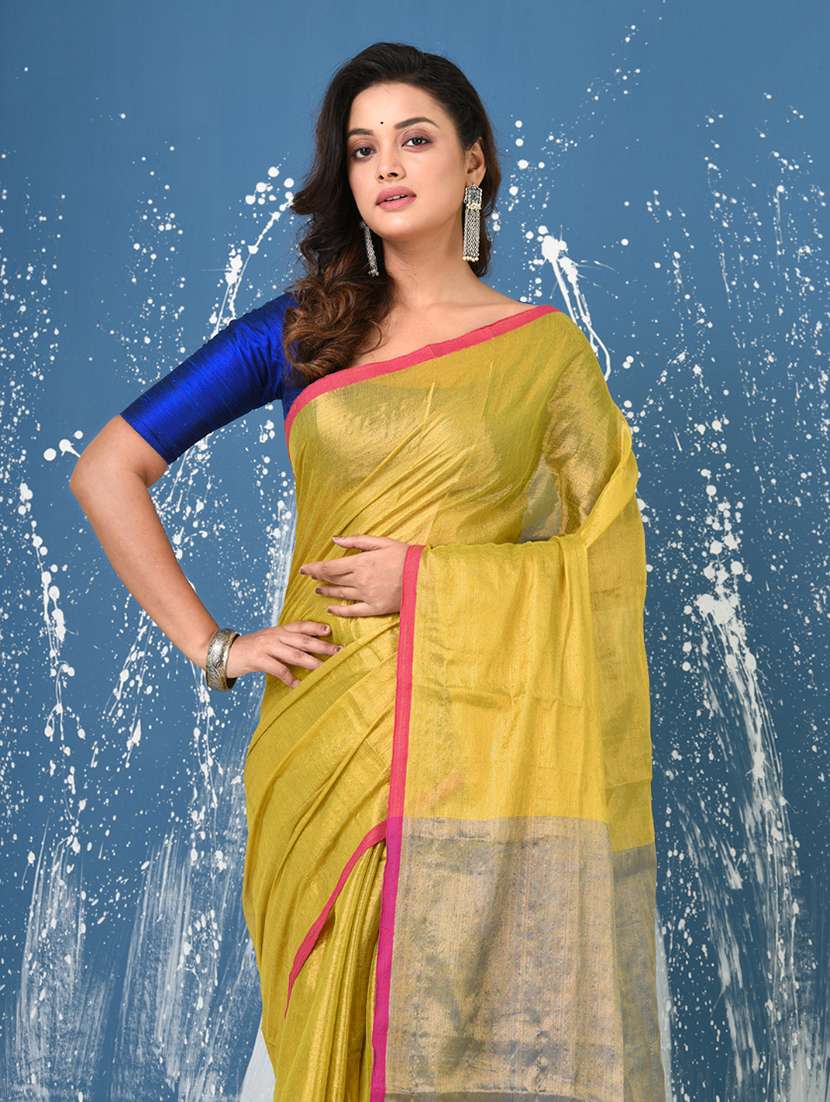 women solid handloom saree with blouse - 22140468 -  Standard Image - 4