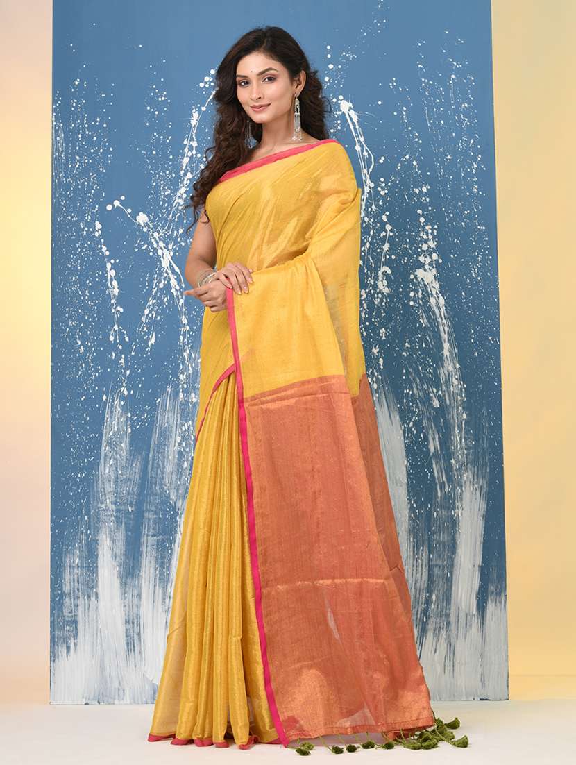 women solid handloom saree with blouse - 22140469 -  Standard Image - 1