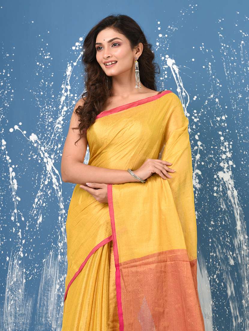 women solid handloom saree with blouse - 22140469 -  Standard Image - 4