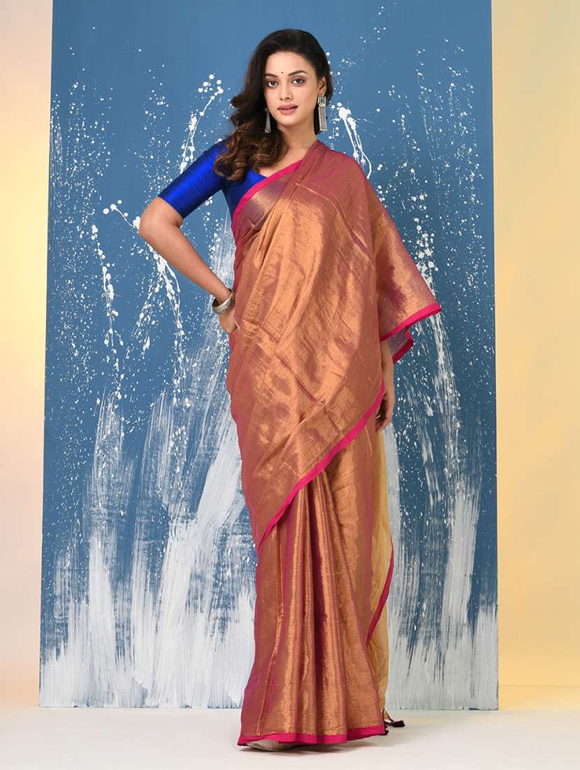 women solid handloom saree with blouse - 22140470 -  Standard Image - 1