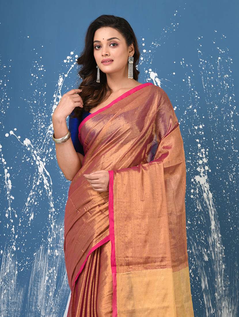 women solid handloom saree with blouse - 22140470 -  Standard Image - 4