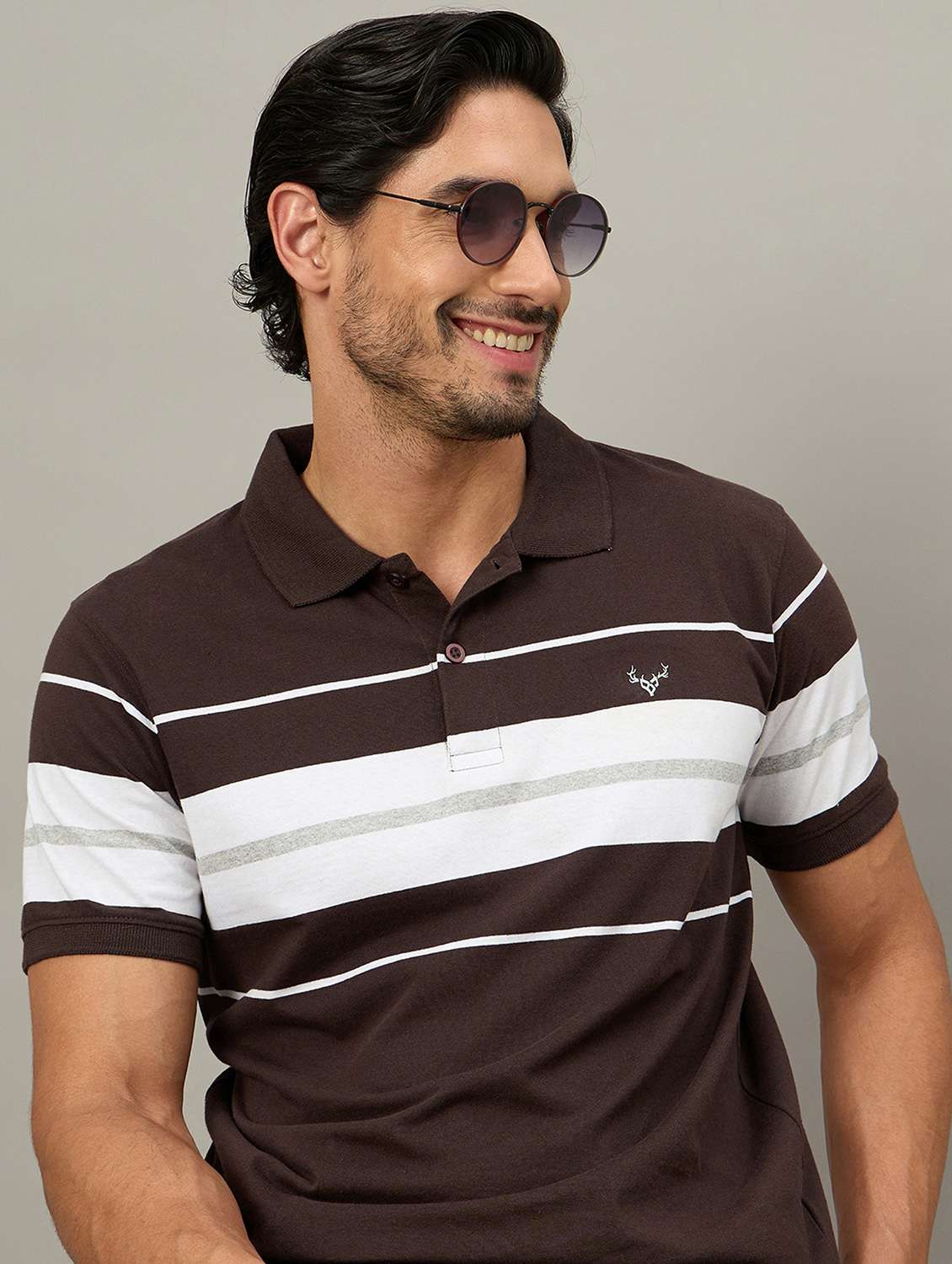 men striped short sleeve regular fit polo t-shirt - 22140472 - Standard Image - 1