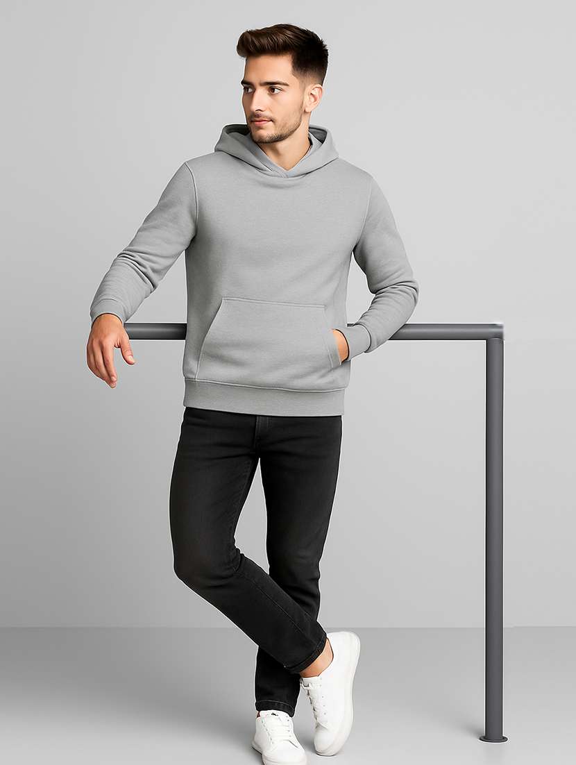 men solid long sleeve regular fit hooded sweatshirt - 22140479 -  Standard Image - 4