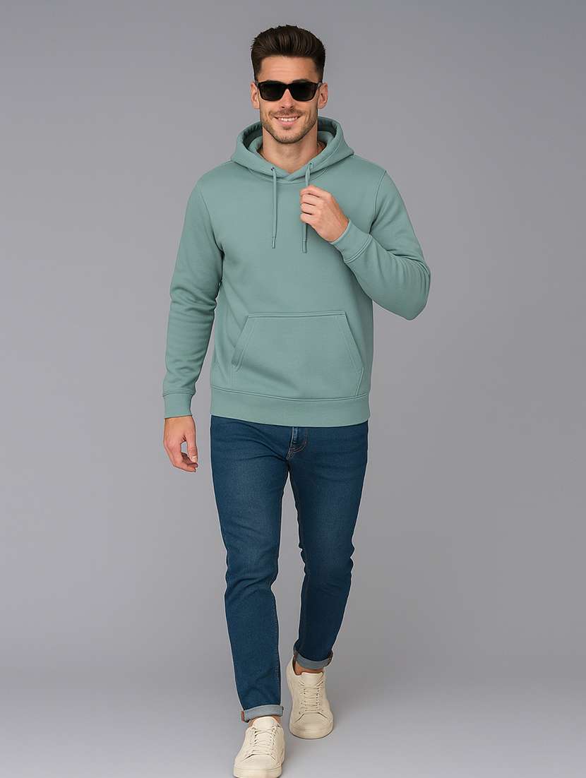 men solid long sleeve regular fit hooded sweatshirt - 22140481 -  Standard Image - 4
