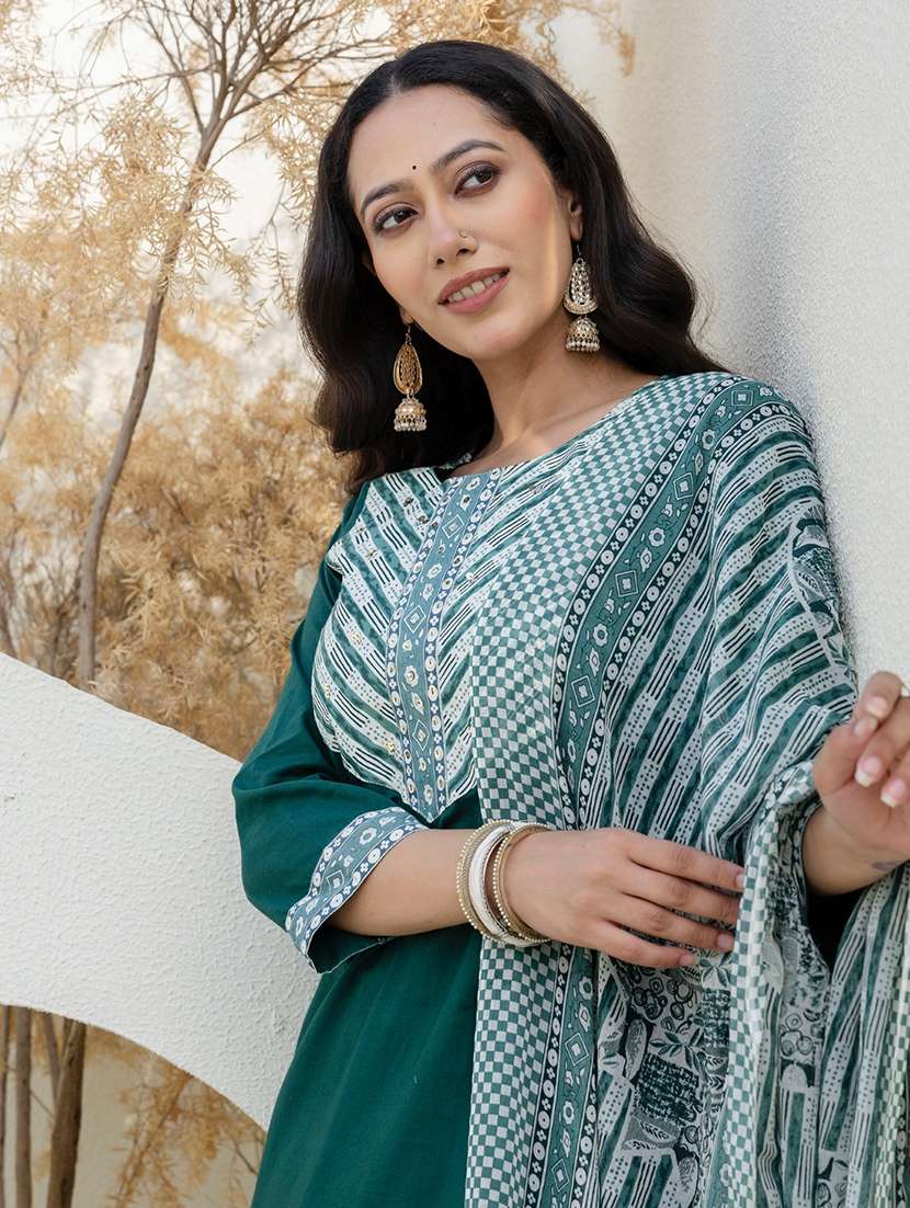 women printed three quarter sleeve kurta pant with dupatta set - 22140532 -  Standard Image - 4