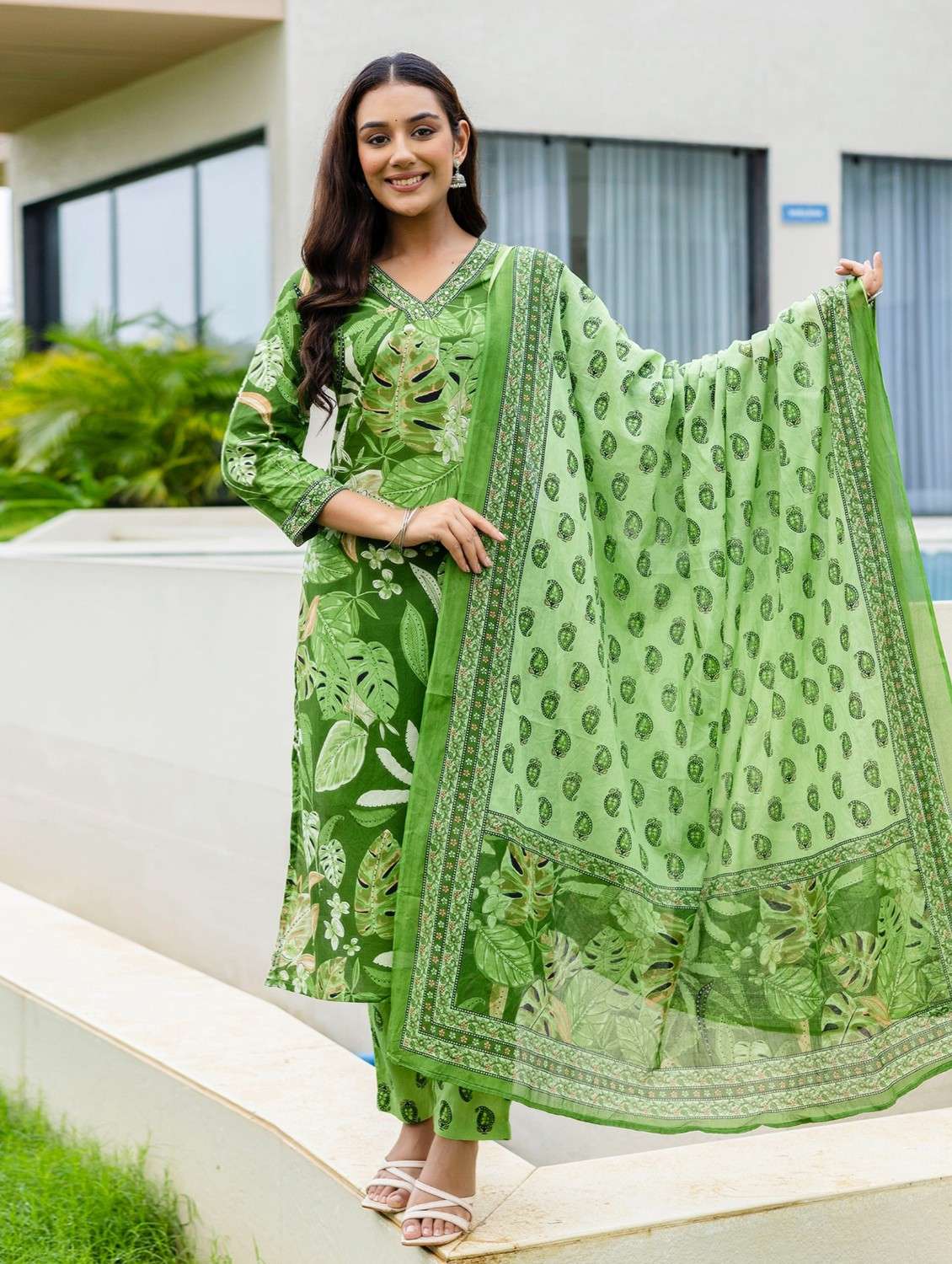 women floral printed three quarter sleeve kurta pant with dupatta set - 22140537 -  Standard Image - 1