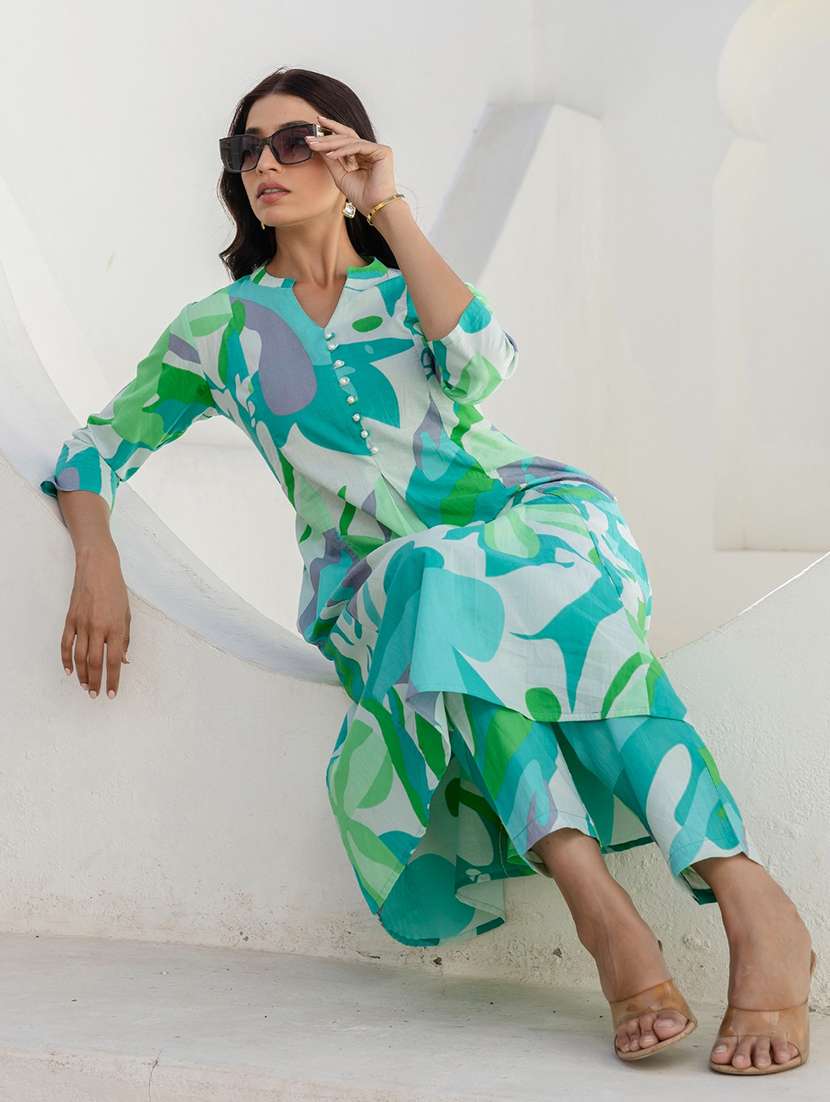 women printed three quarter sleeve kurta pant set - 22140551 -  Standard Image - 4