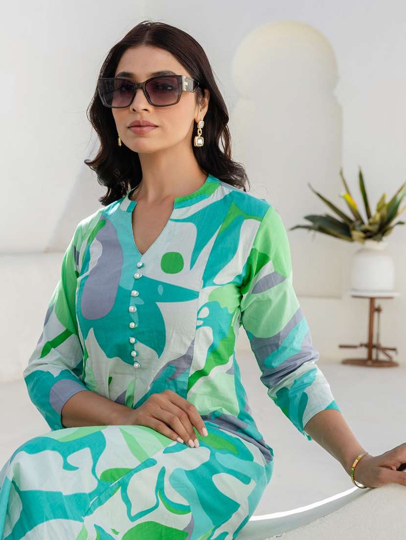 women printed three quarter sleeve kurta pant set - 22140551 -  Standard Image - 6