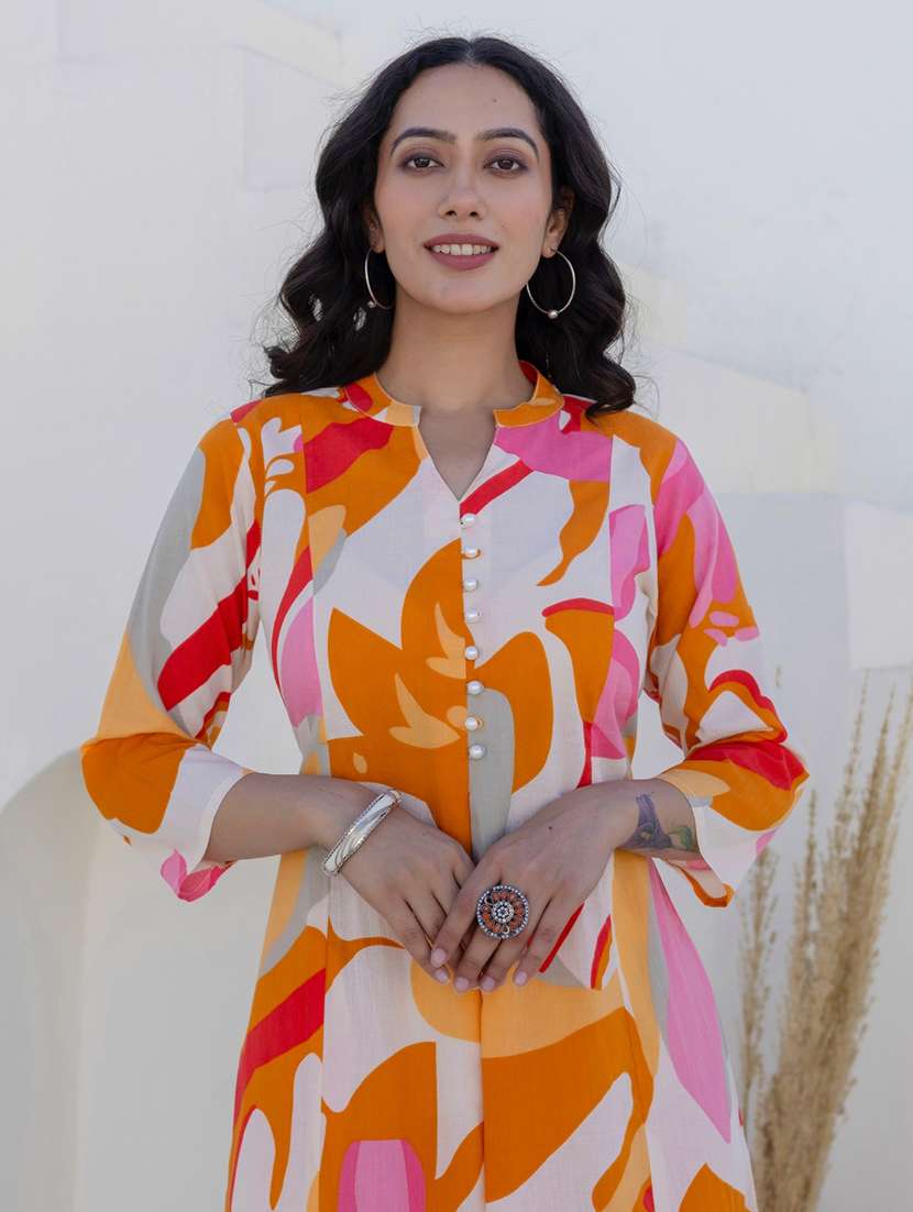 women printed three quarter sleeve kurta pant set - 22140552 -  Standard Image - 6
