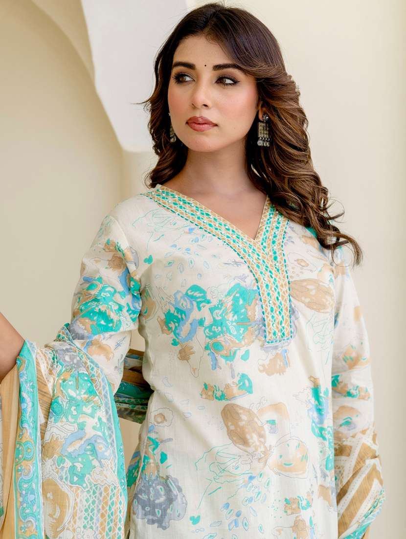 women printed three quarter sleeve kurta pant with dupatta set - 22140558 -  Standard Image - 6