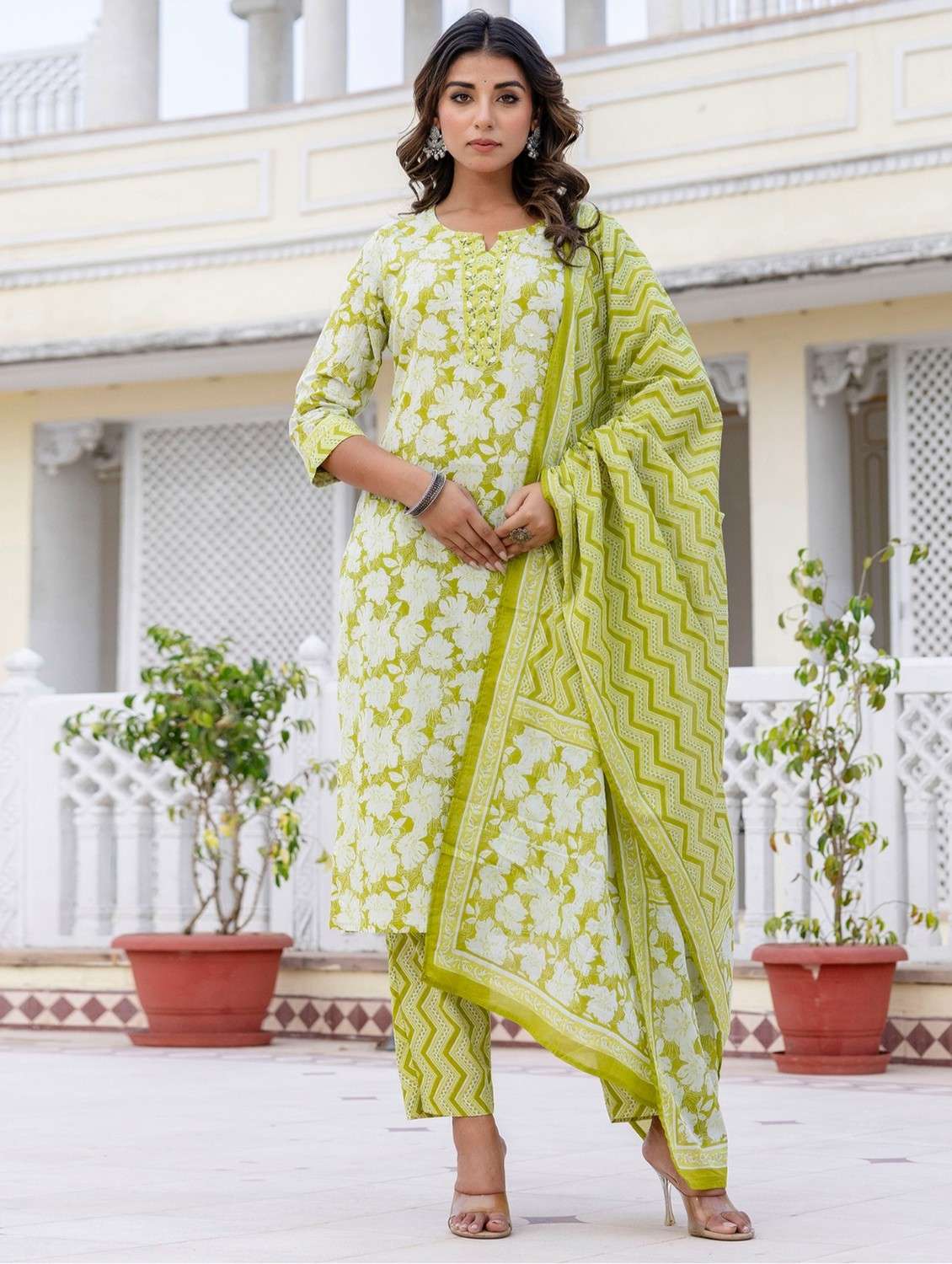 women floral printed three quarter sleeve kurta pant with dupatta set - 22140562 - Standard Image - 1