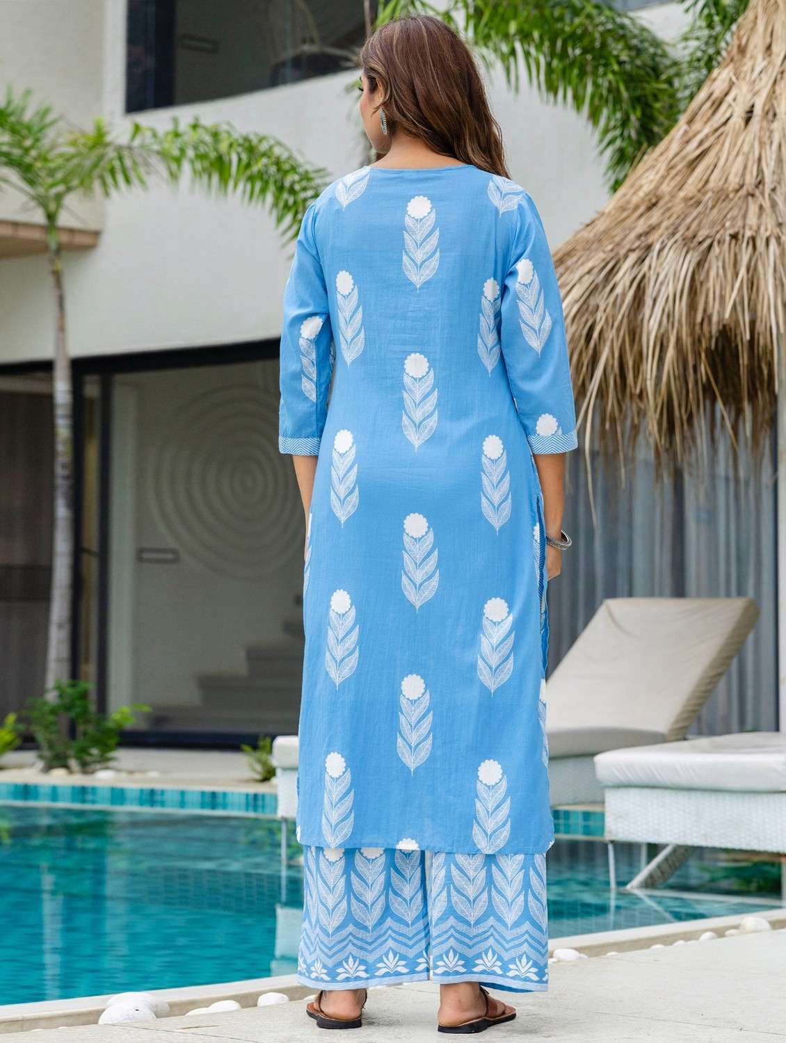 women printed three quarter sleeve kurta palazzo with dupatta set - 22140569 -  Standard Image - 4