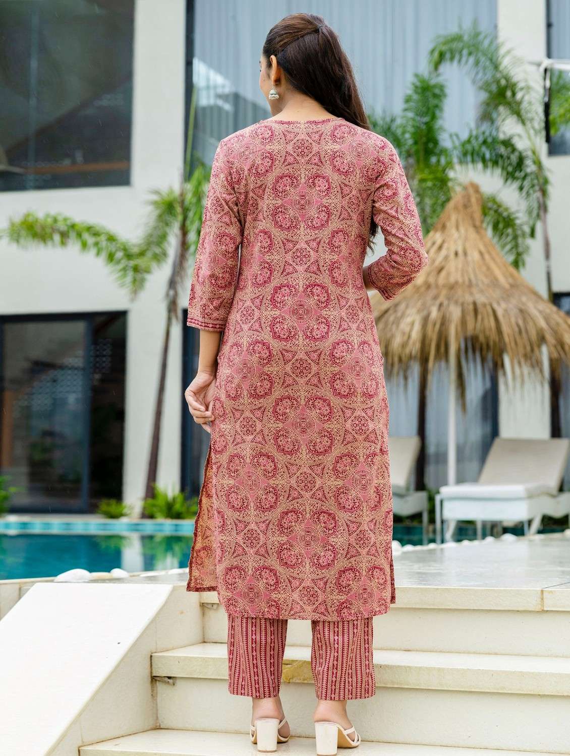 women printed three quarter sleeve kurta pant with dupatta set - 22140576 - Standard Image - 4