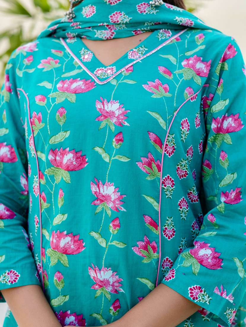women floral printed three quarter sleeve kurta pant with dupatta set - 22140582 - Standard Image - 6
