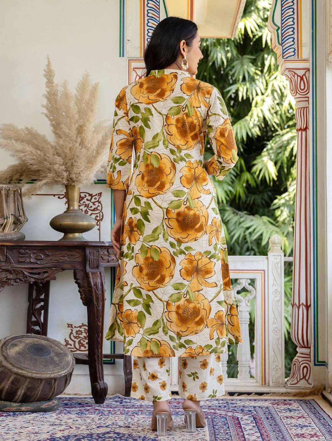 women floral printed three quarter sleeve kurta palazzo with dupatta set - 22140594 -  Standard Image - 4