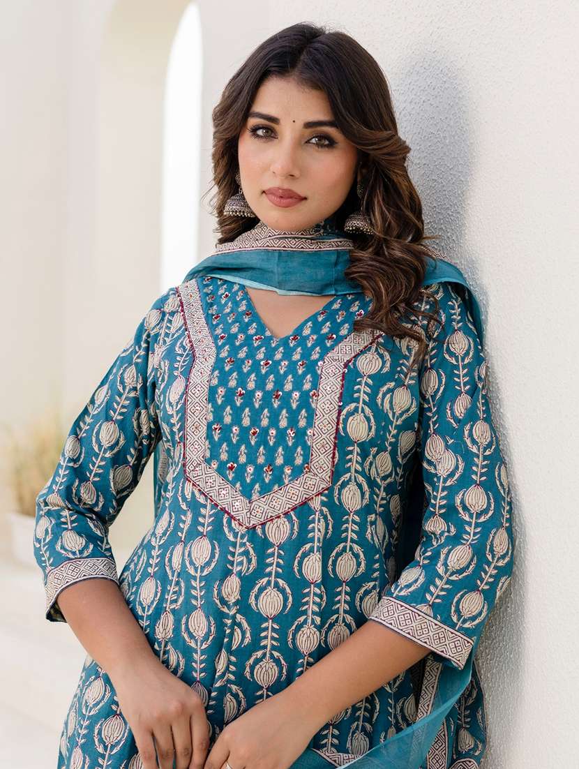 women floral printed three quarter sleeve kurta pant with dupatta set - 22140596 - Standard Image - 6