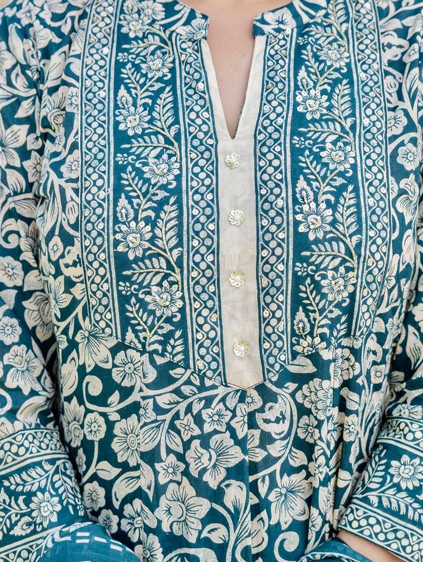 women floral printed three quarter sleeve kurta pant with dupatta set - 22140597 -  Standard Image - 6